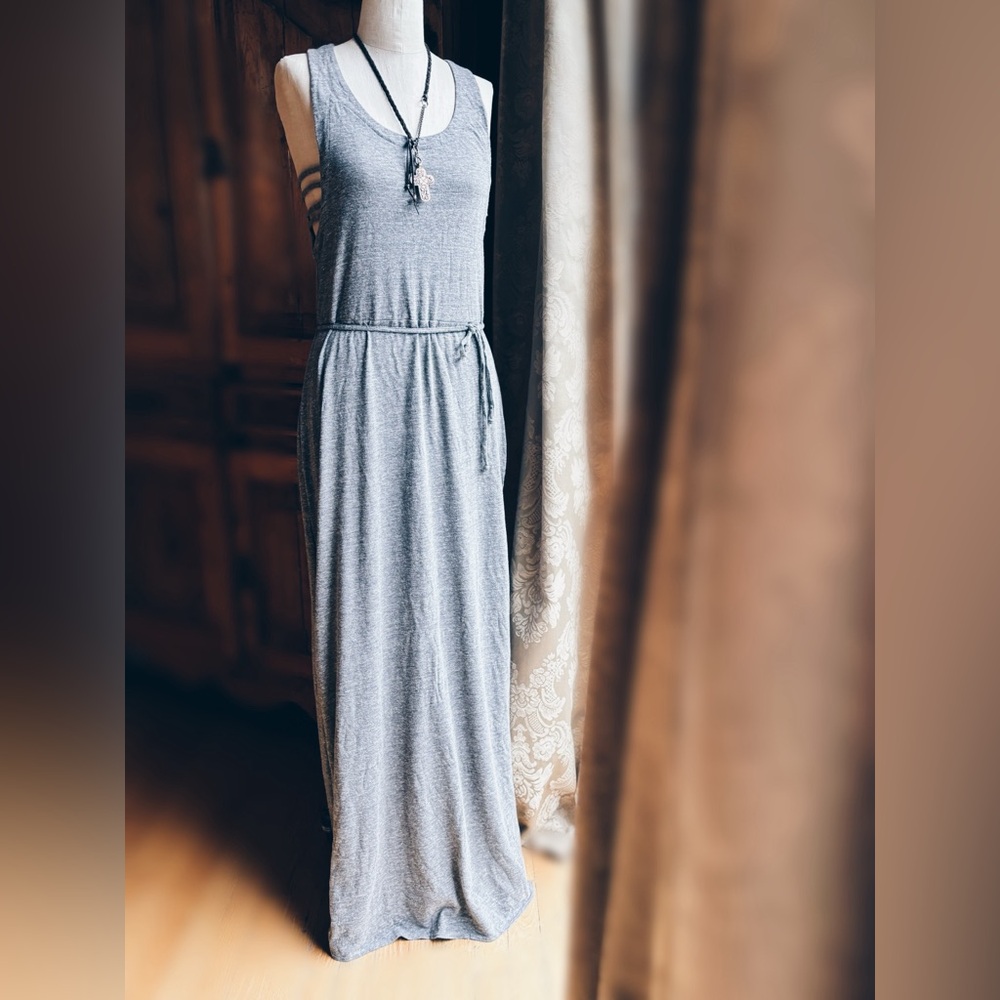 Chaser Strappy Tee Maxi Dress Heather Gray S NWT Luxe Jersey